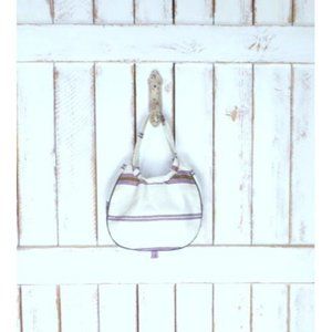 Vintage ivory striped cotton boho hippie shoulder bag